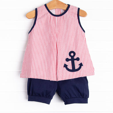 Anchored Ashore Applique Bloomer Set, Red