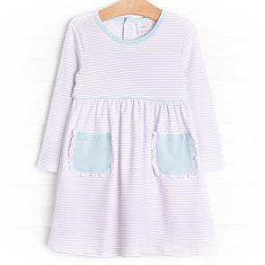 Ella Long Sleeve Pima Dress, Purple Stripe