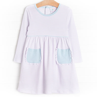 Ella Long Sleeve Pima Dress, Purple Stripe