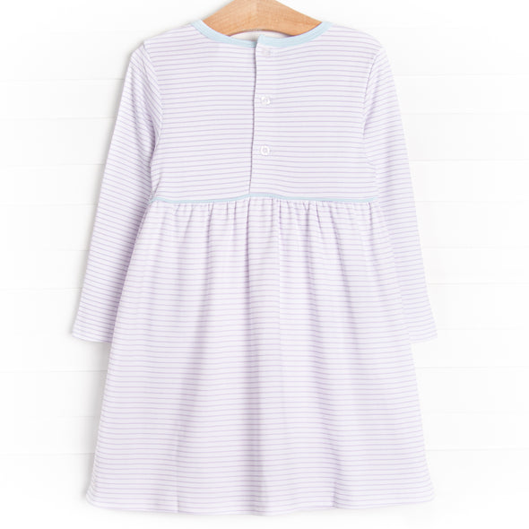 Ella Long Sleeve Pima Dress, Purple Stripe