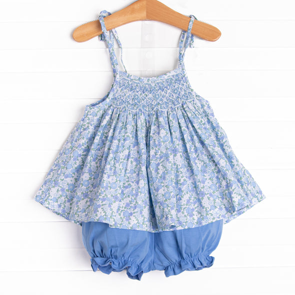 Budapest Blues Smocked Bloomer Set, Blue