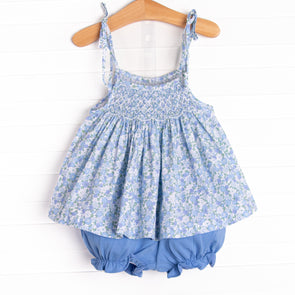 Budapest Blues Smocked Bloomer Set, Blue