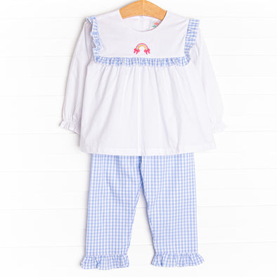 Pocketful of Sunshine Embroidered Ruffle Pant Set, Blue