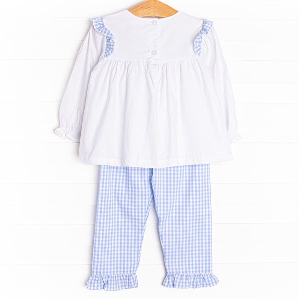Pocketful of Sunshine Embroidered Ruffle Pant Set, Blue