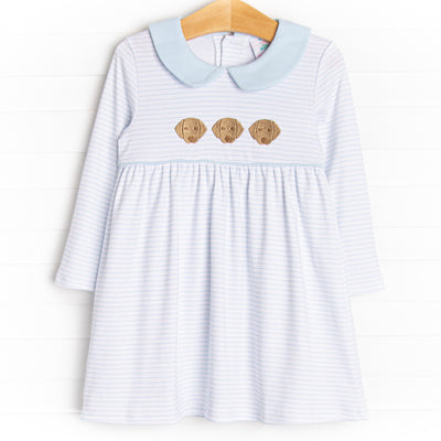 Pups and Paws Pima Embroidered Dress, Blue