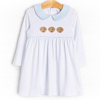 Pups and Paws Pima Embroidered Dress, Blue