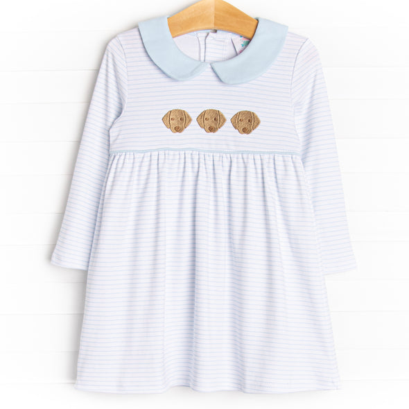 Pups and Paws Pima Embroidered Dress, Blue