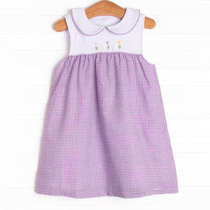 Tulip Tiers Embroidered Dress, Purple