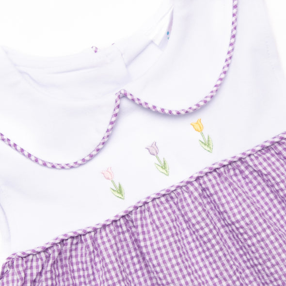 Tulip Tiers Embroidered Dress, Purple