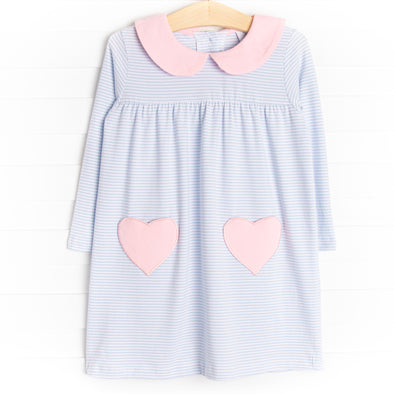 Sara Sweetheart Applique Dress, Blue
