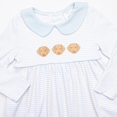 Pups and Paws Pima Embroidered Dress, Blue