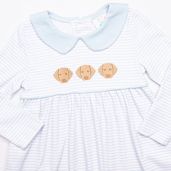 Pups and Paws Pima Embroidered Dress, Blue