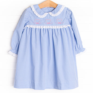 Forever and Always Embroidered Dress, Blue Gingham
