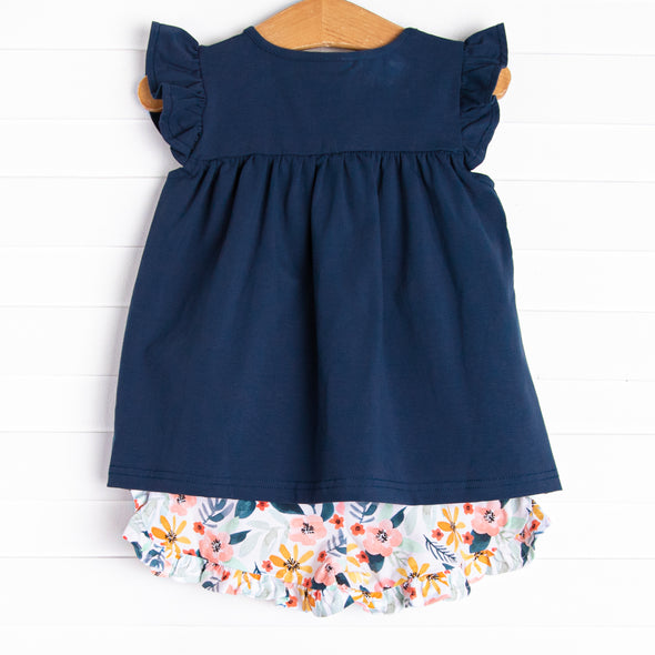 Flower Child Ruffle Short Set, Navy