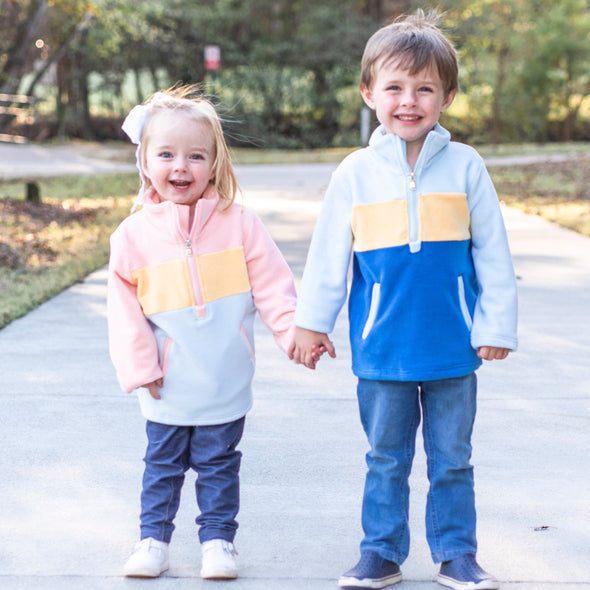 Color Block Fleece Pullover, Blue