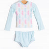 Seahorse Shuffle Long Sleeve Rash Guard Bikini, Green