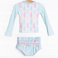 Seahorse Shuffle Long Sleeve Rash Guard Bikini, Green