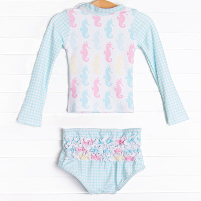 Seahorse Shuffle Long Sleeve Rash Guard Bikini, Green