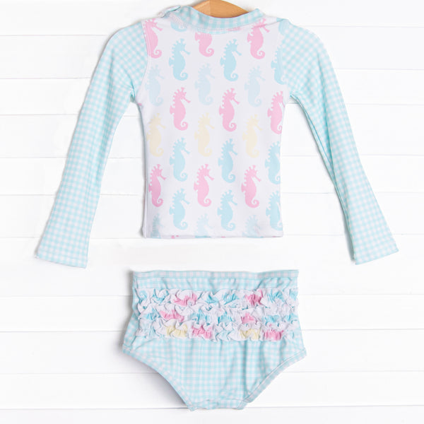 Seahorse Shuffle Long Sleeve Rash Guard Bikini, Green