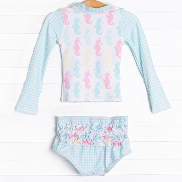 Seahorse Shuffle Long Sleeve Rash Guard Bikini, Green