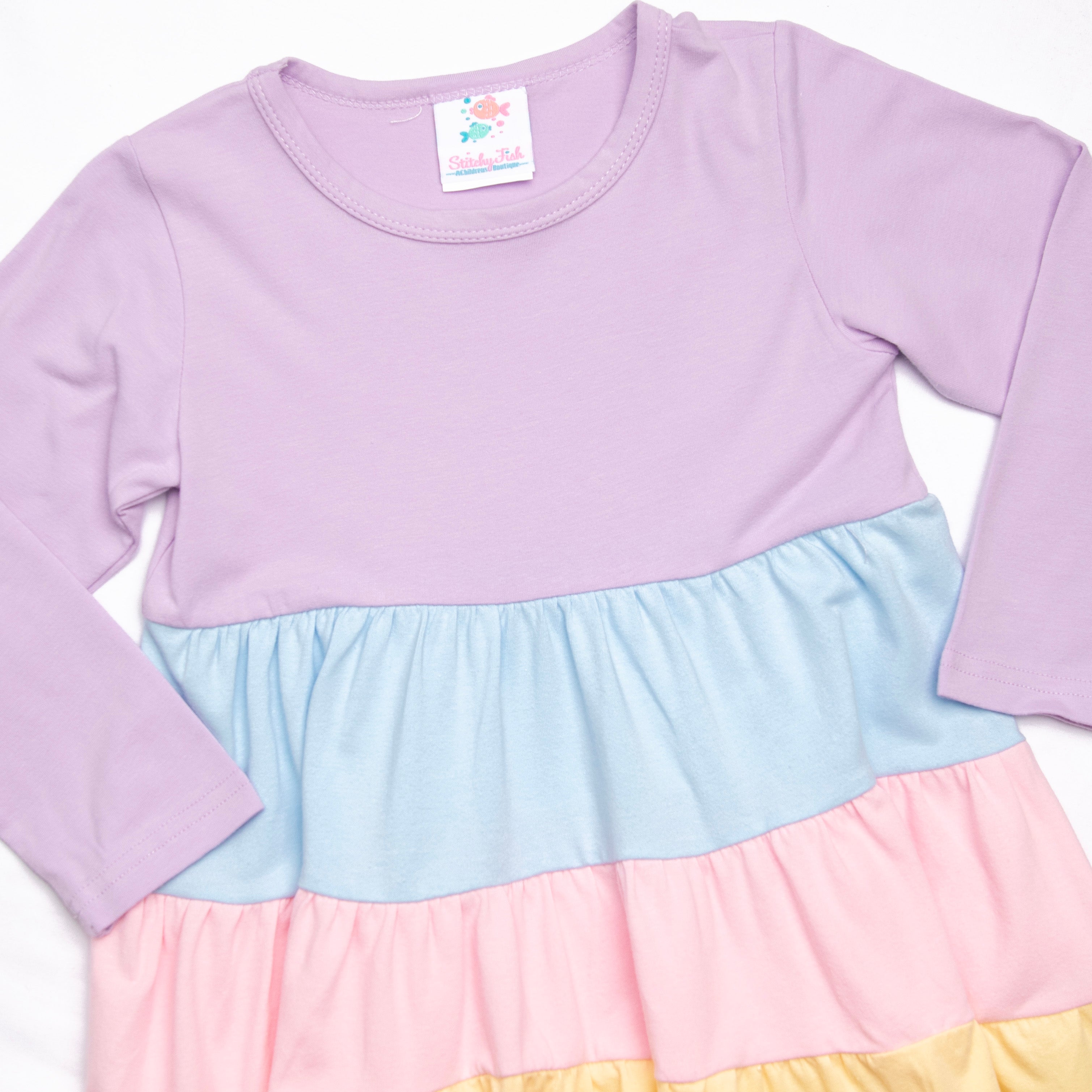 Girl's Color Me Cute Long Sleeve Dress in Purple size 6 | Stitchy Fish Girl's Color Me Cute Long Sleeve Dress in Purple size 6 | Stitchy Fish