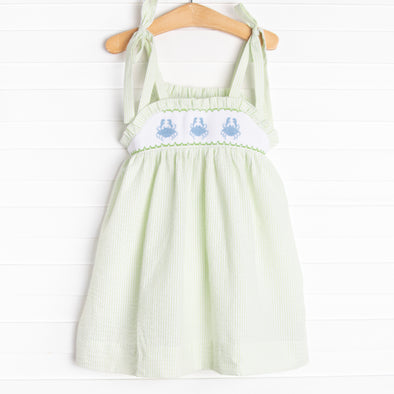 Seaside Shuffle Smocked Dress, Green Seersucker