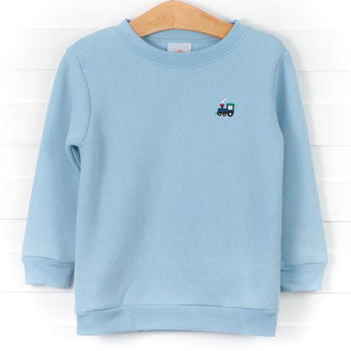 Chugging Along Embroidered Sweatshirt, Blue