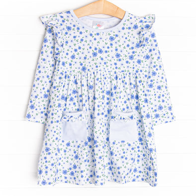Pale Blooms Long Sleeve Dress, Blue