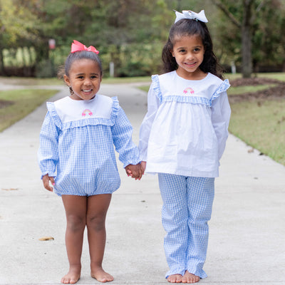 Pocketful of Sunshine Embroidered Ruffle Pant Set, Blue