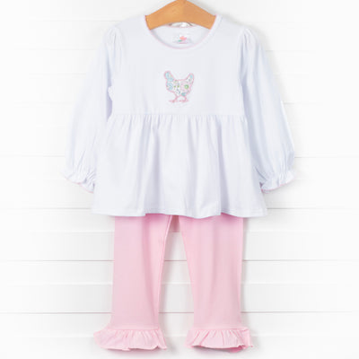 Early Bird Applique Ruffle Pant Set, Pink