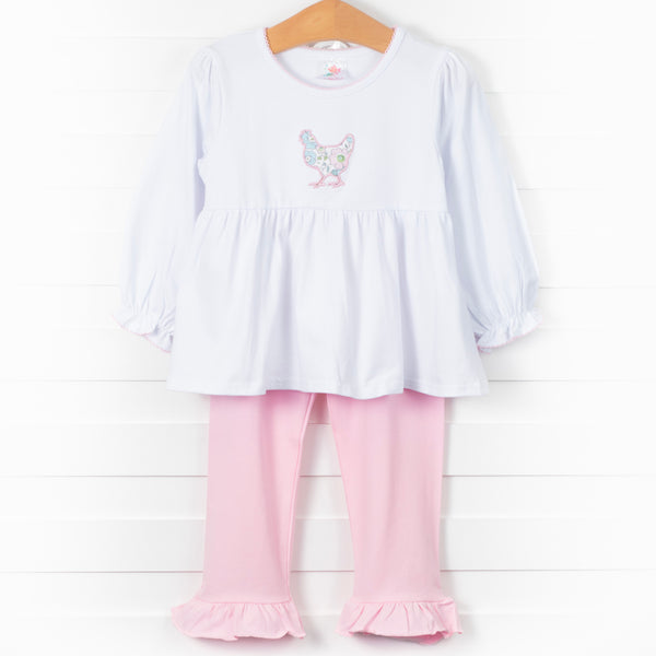 Early Bird Applique Ruffle Pant Set, Pink