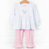 Early Bird Applique Ruffle Pant Set, Pink