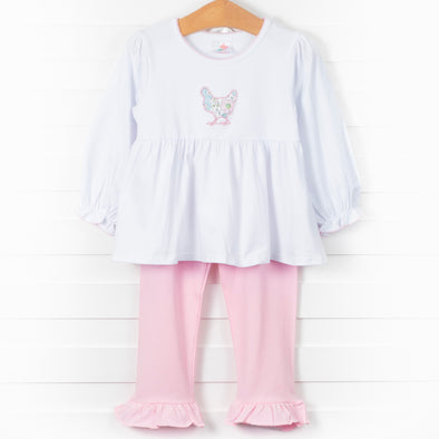Early Bird Applique Ruffle Pant Set, Pink