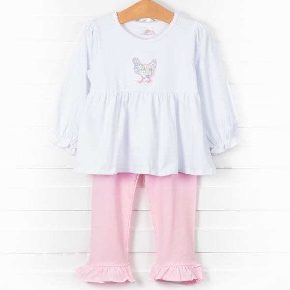 Early Bird Applique Ruffle Pant Set, Pink