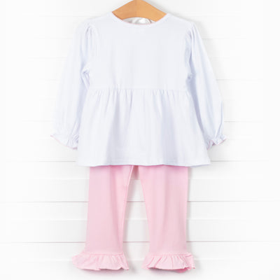 Early Bird Applique Ruffle Pant Set, Pink