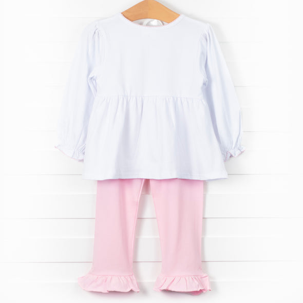 Early Bird Applique Ruffle Pant Set, Pink