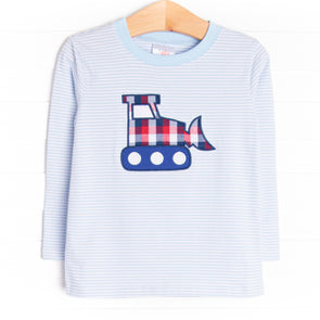 Billy the Bulldozer Applique Top, Blue Stripe