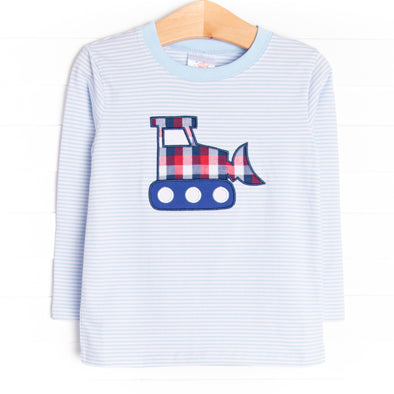 Billy the Bulldozer Applique Top, Blue Stripe