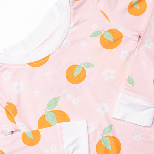 Tangerine Blossoms Bamboo Pajama Set, Pink