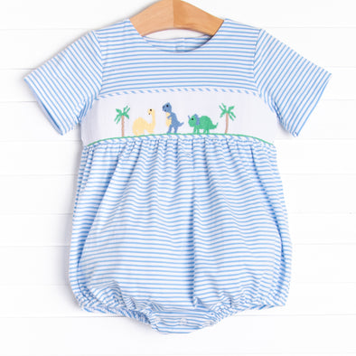 Prehistoric Playtime Smocked Bubble, Blue