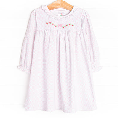 Botanical Bow Embroidered Dress, Pink