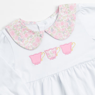 Tiffany Teacup Applique Ruffle Pant Set, Pink