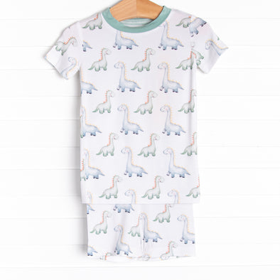 Dozing Dino Bamboo Pajama Short Set, Green