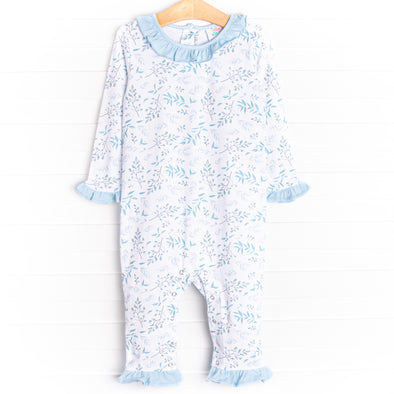 Breezy Botanical Ruffle Romper, Blue