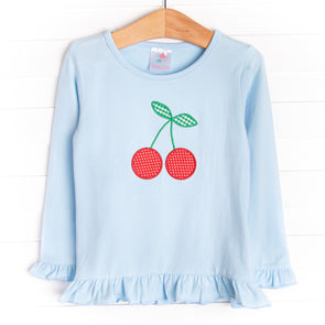 Cheery Cherry Applique Top, Blue