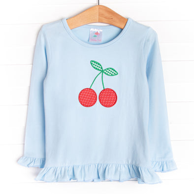 Cheery Cherry Applique Top, Blue