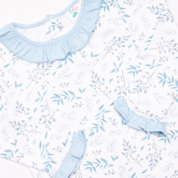 Breezy Botanical Ruffle Romper, Blue