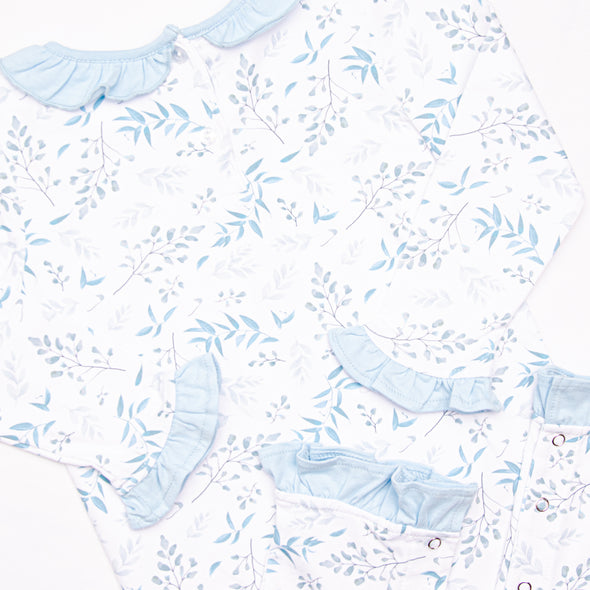 Breezy Botanical Ruffle Romper, Blue