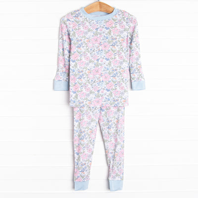 Pink Magnolia Bamboo Pajama Set, Blue