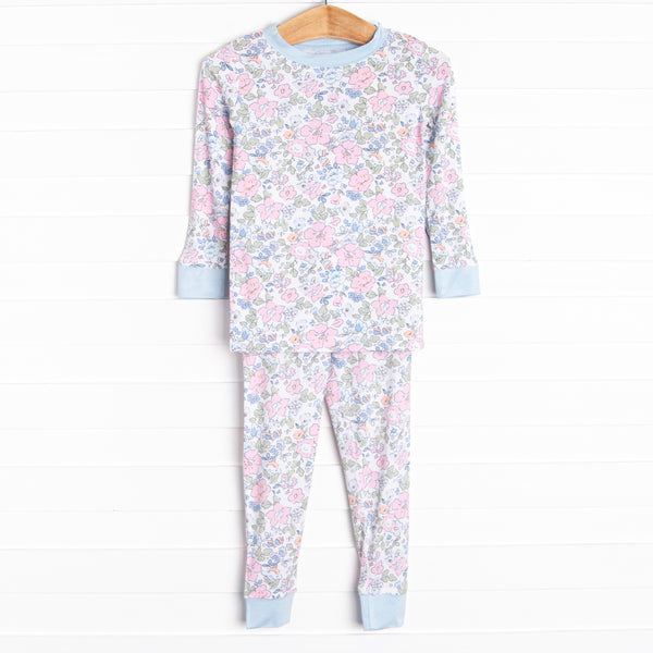 Pink Magnolia Bamboo Pajama Set, Blue